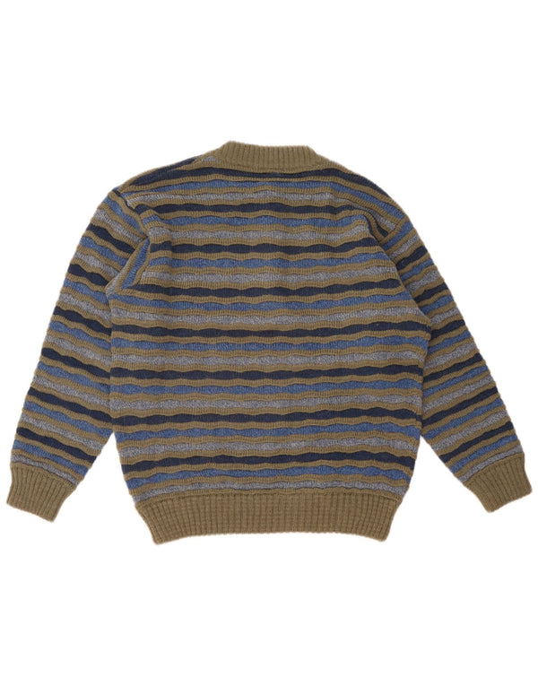 vintage Mens Button Neck Jumper Sweater IT 48 Moyen Multicolore Rayé