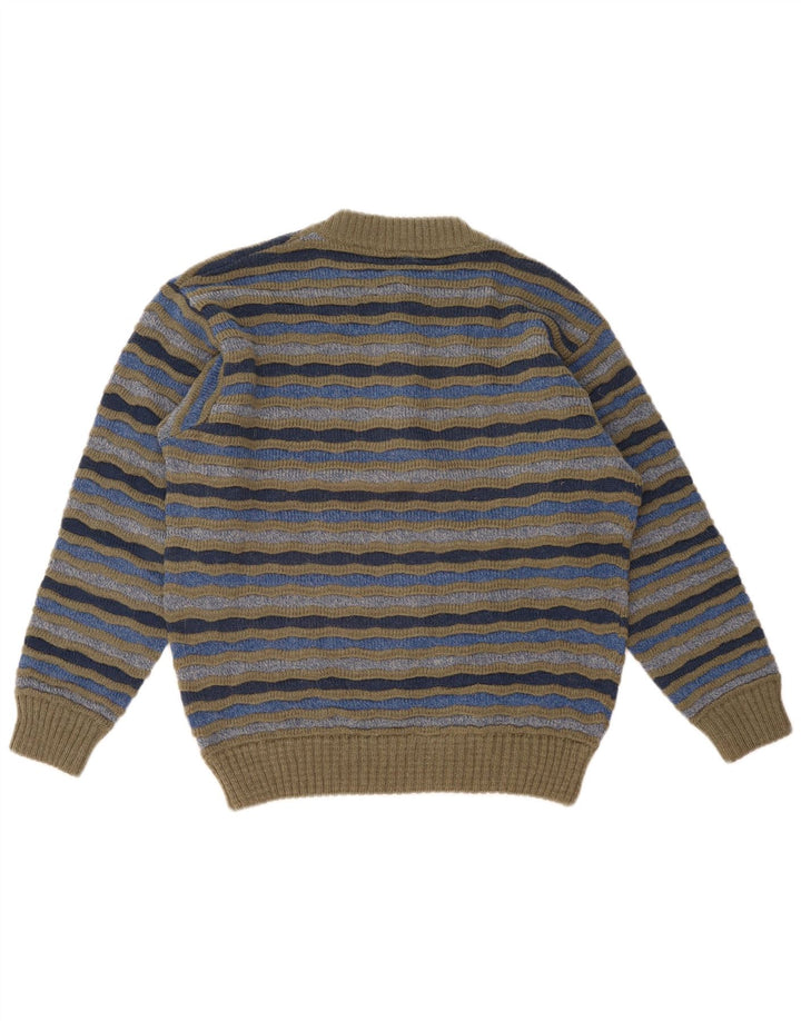 vintage Mens Button Neck Jumper Sweater IT 48 Moyen Multicolore Rayé