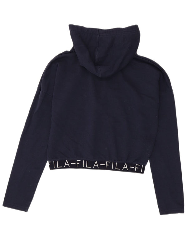 Fila Femme Graphic Crop Sweat à capuche UK 10 Petit Bleu Marine Coton