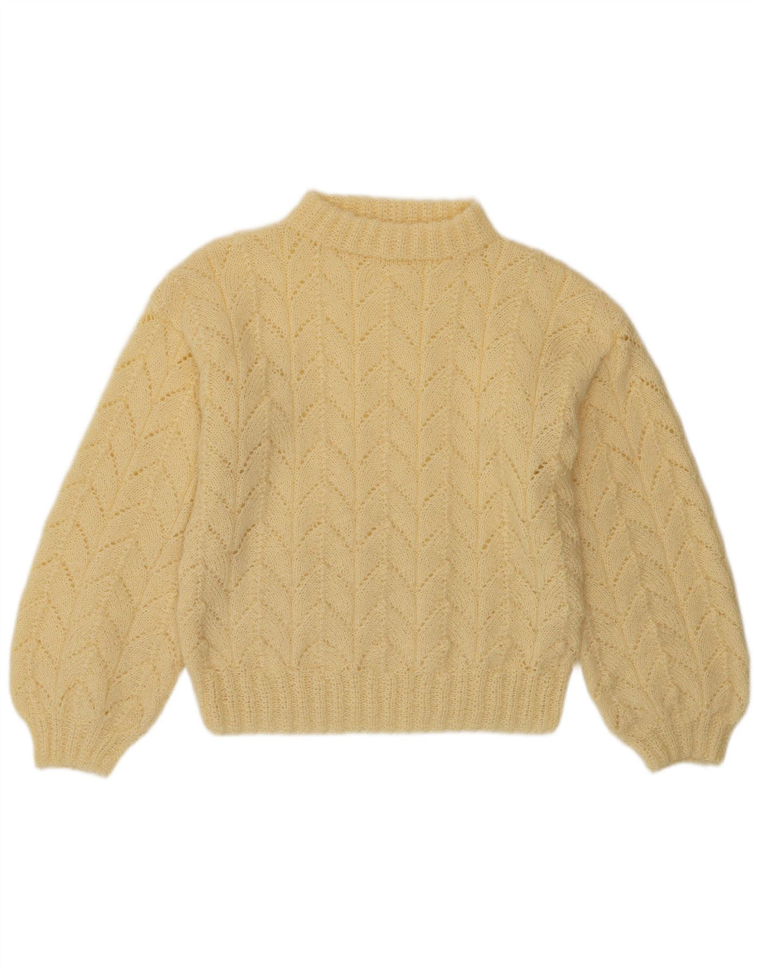 vintage Femmes Turtle Neck Jumper Pull UK 14 Jaune Moyen