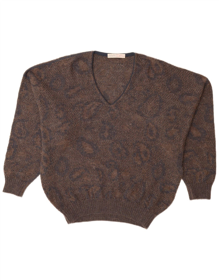 MARCCAIN Pull Col V Homme XL Marron Géométrique Laine