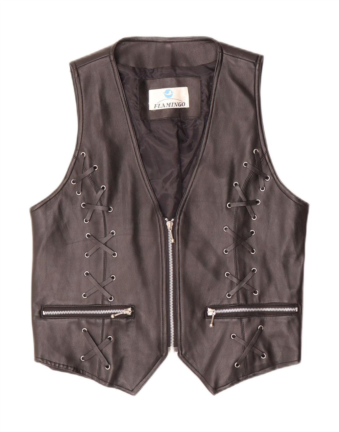 gilet en cuir femme vintage UK 20 2XL Noir