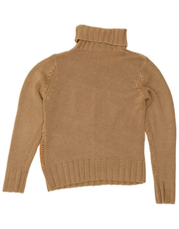 vintage Femmes Roll Neck Jumper Pull UK 12 Medium Brown Colourblock