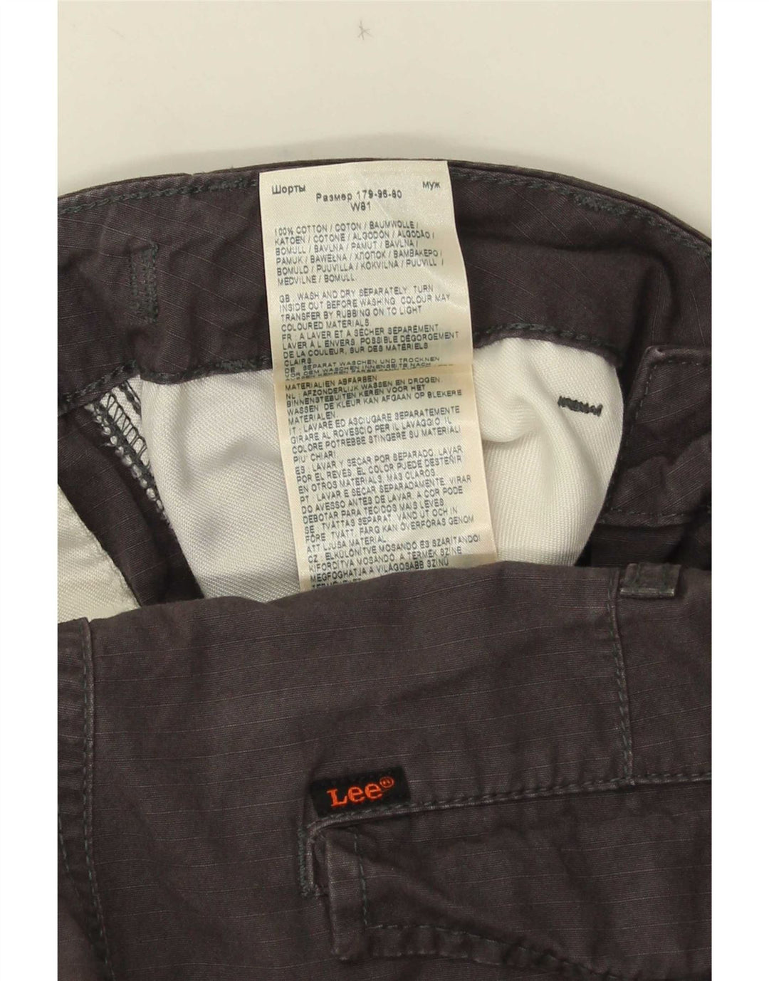 Lee Short Cargo W32 Homme Gris Moyen Coton