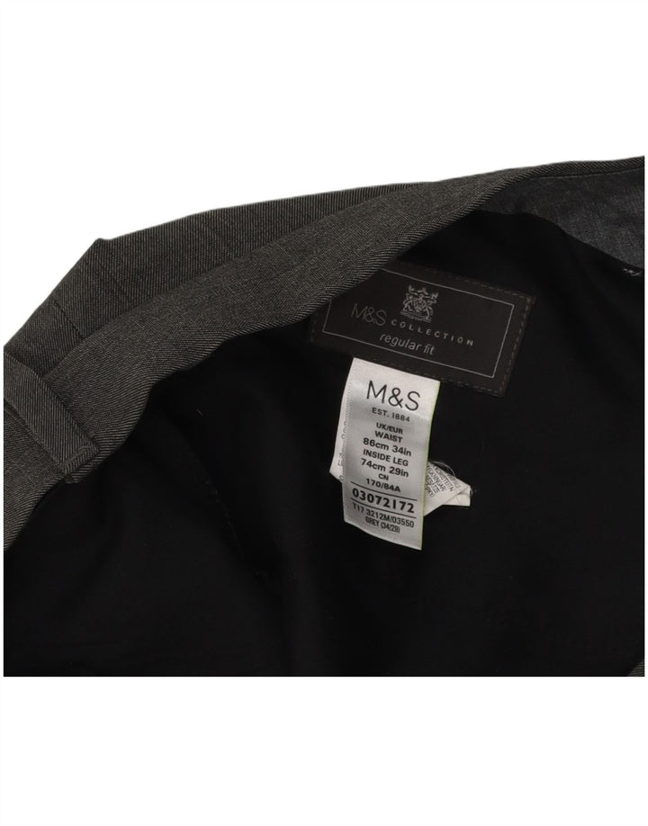 Marks & Spencer Pantalon de costume coupe classique pour homme W34 L29 Gris Polyester