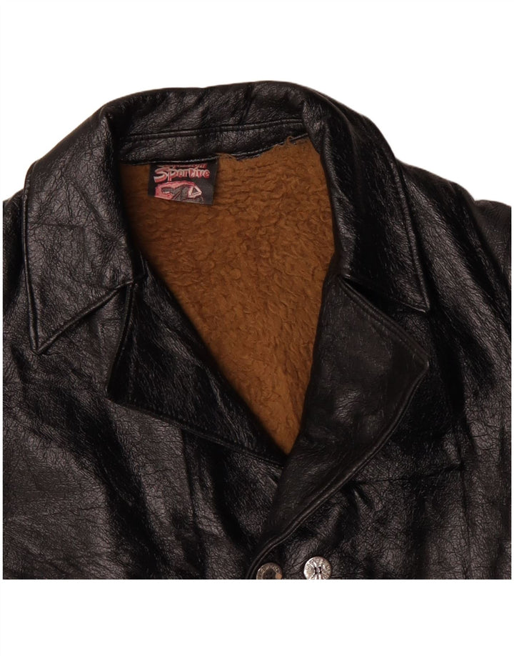 VINTAGE Veste en cuir Sherpa Homme UK 38 Moyen Noir