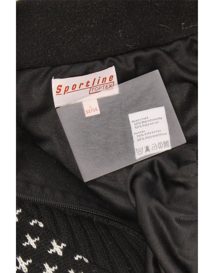 VINTAGE Pull col zippé pour homme IT 52/54 Grand Black Fair Isle