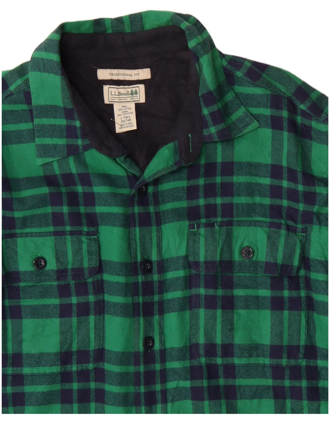 L.L.Bean Chemise haute en flanelle pour homme Lumberjack en coton à carreaux verts