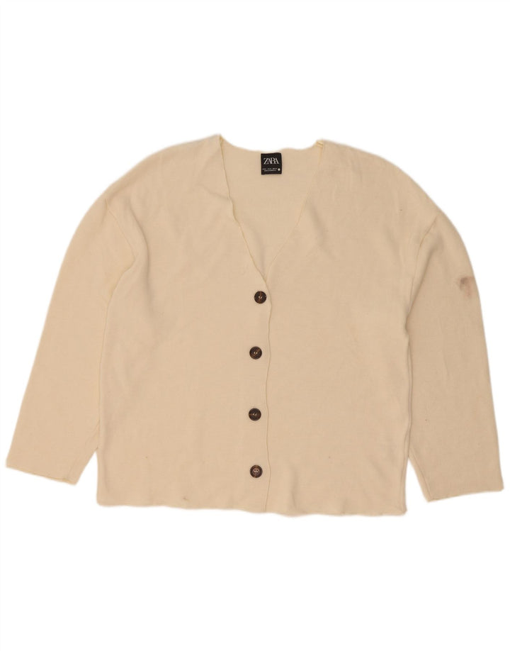 Zara Femme Cardigan Top UK 14 Medium Off White Viscose