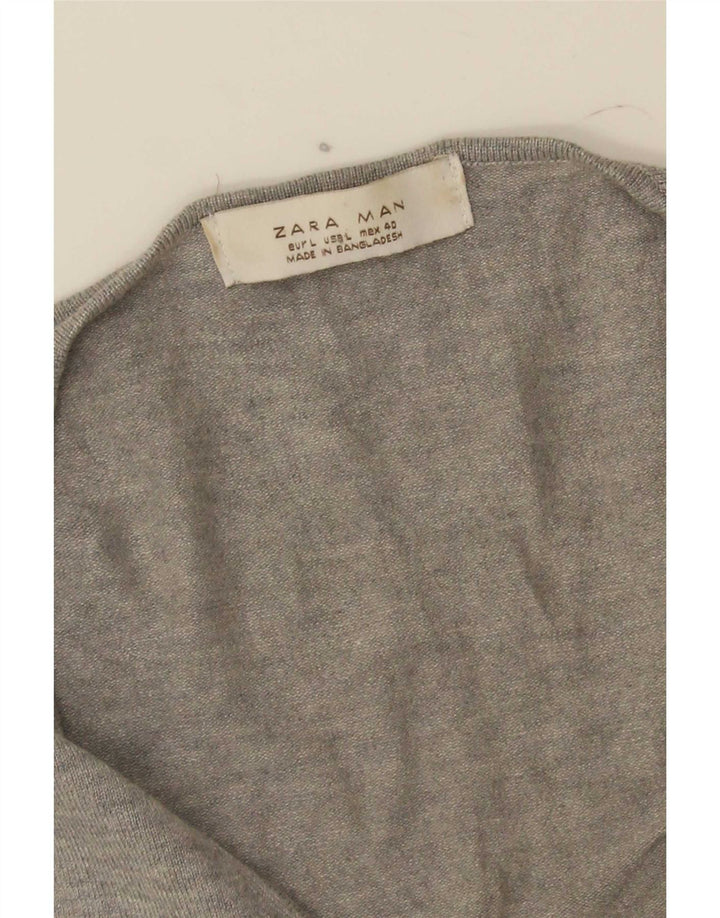 Zara Pull à col en V pour homme Taille L Gris