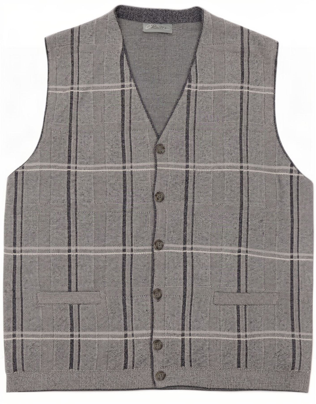 Rodes Pull Cardigan sans Manches Homme Gris Moyen Carreaux Acrylique