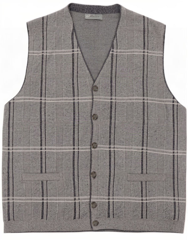 Rodes Pull Cardigan sans Manches Homme Gris Moyen Carreaux Acrylique