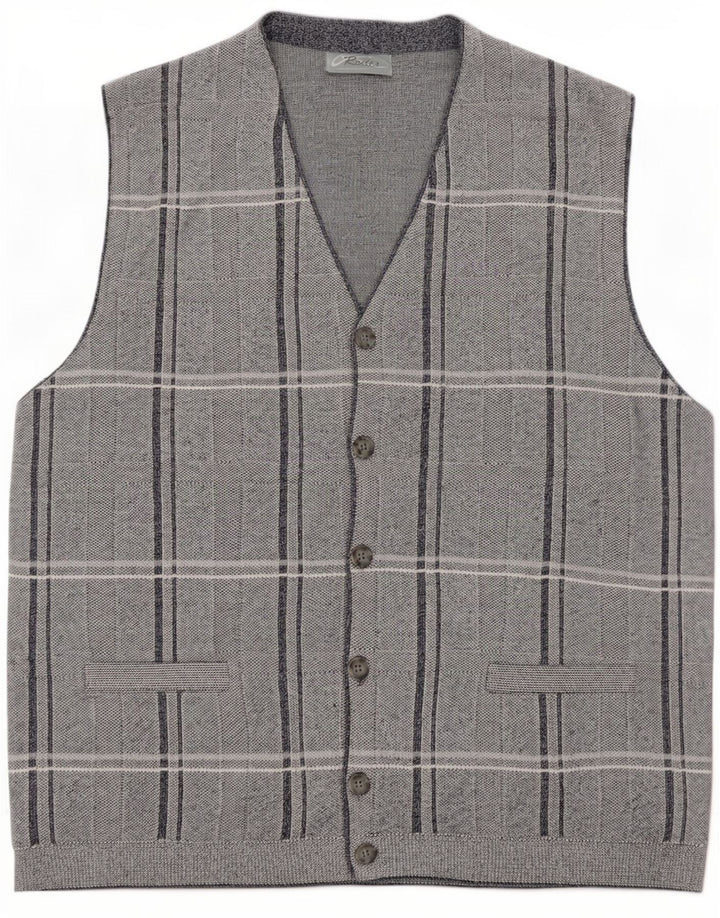Rodes Pull Cardigan sans Manches Homme Gris Moyen Carreaux Acrylique
