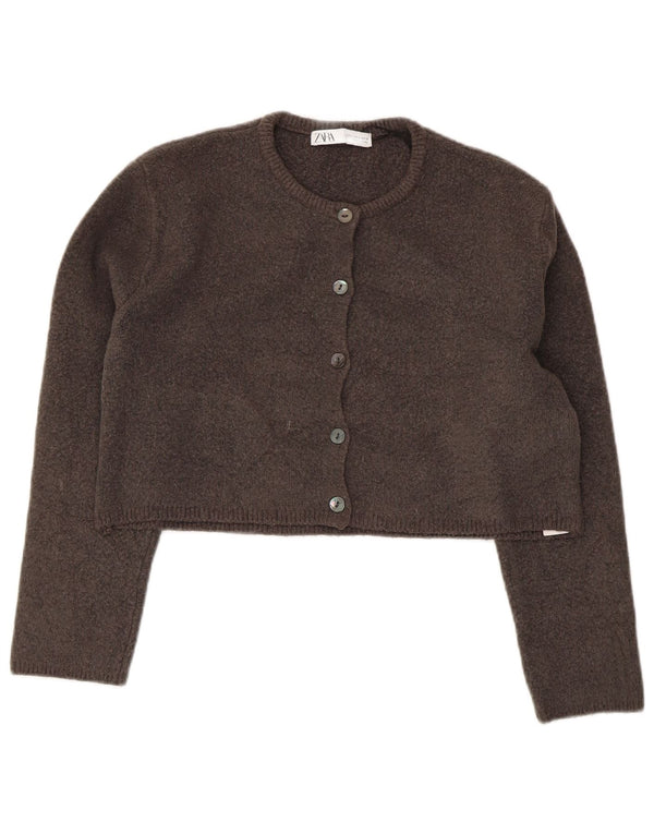 Zara Womens Crop Cardigan Sweater UK 10 Petit Nylon Gris