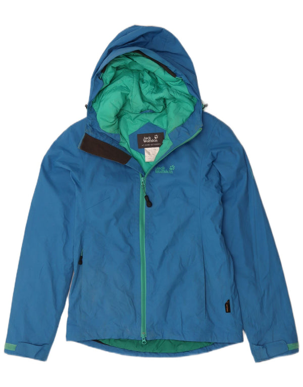 JACK WOLFSKIN Veste coupe-vent à capuche pour femme UK 8 Small Bleu Polyamide