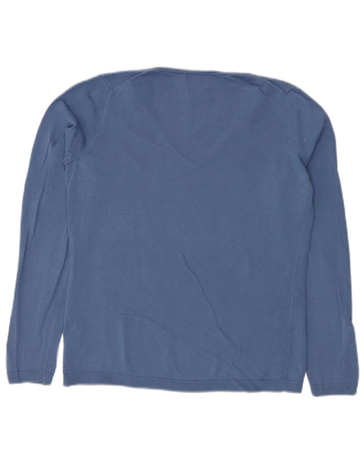 Massimo Dutti Pull col V pour femme UK 10 Petit Bleu Coton