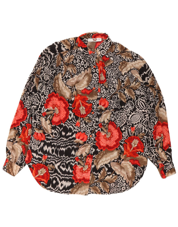 vintage Womens Longline Shirt Blouse UK 10 Petit Floral Multicolore