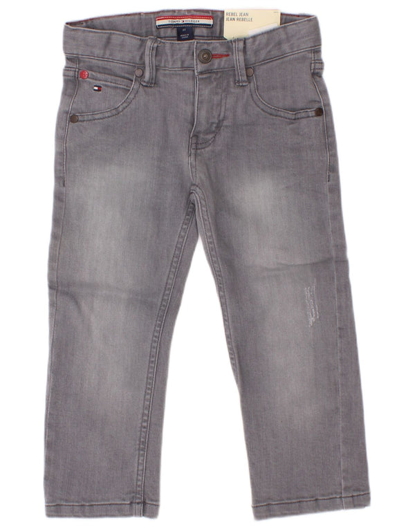 Tommy Hilfiger Jean droit vieilli pour garçon 2-3 ans W22 L15 Gris Coton
