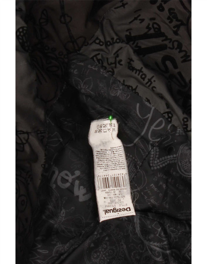 Desigual Manteau rembourré à capuche pour femme EU 38 Medium Noir Floral Polyester