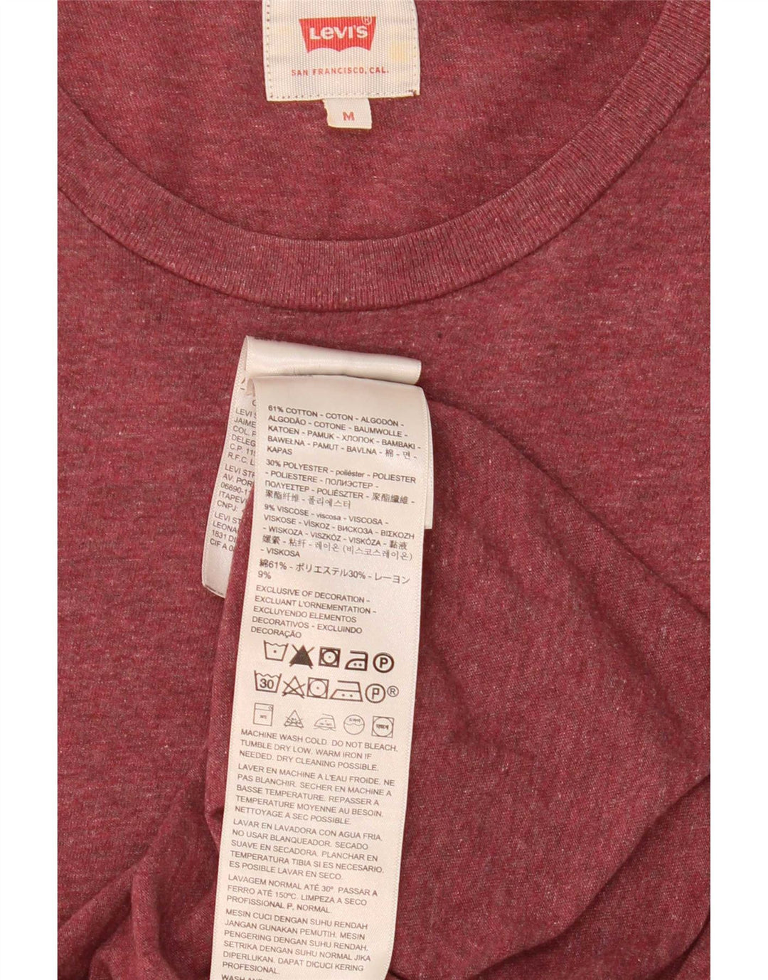 Levi's T-Shirt Top Homme Bordeaux Coton