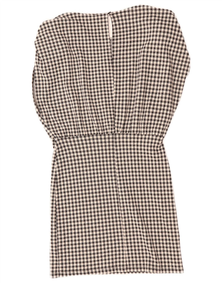 Zara Robe droite sans manches pour femme UK 44 en coton vichy noir moyen
