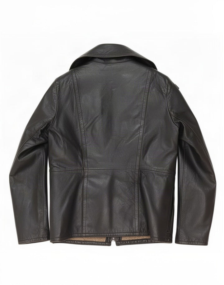 Veste en cuir Sherpa femme vintage UK 14 Noir Moyen