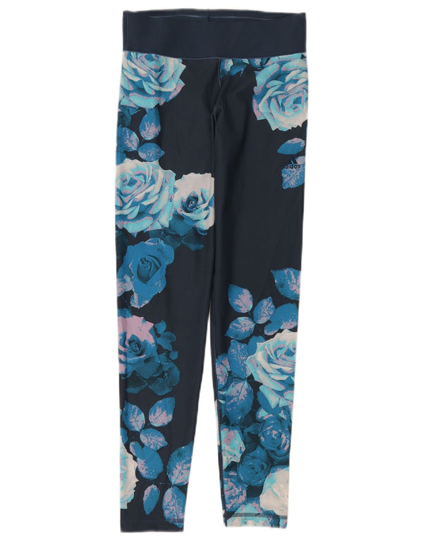 Adidas Climalite Leggings UK 8/10 Petit Bleu Floral Polyester
