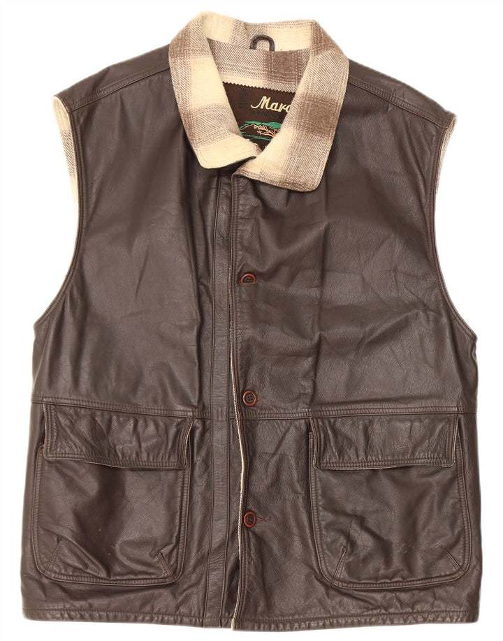 Gilet en cuir homme vintage IT 48 Cuir colour block marron moyen