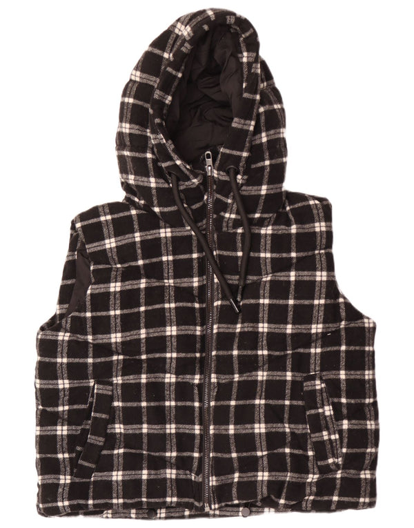 Zara Gilet rembourré à capuche surdimensionné pour femme UK 14 Medium Black Check