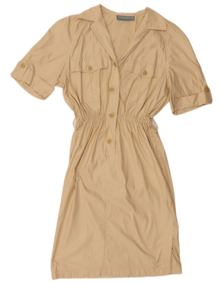 vintage Femmes Manches Courtes Pull Chemise Robe UK 14 Beige Moyen