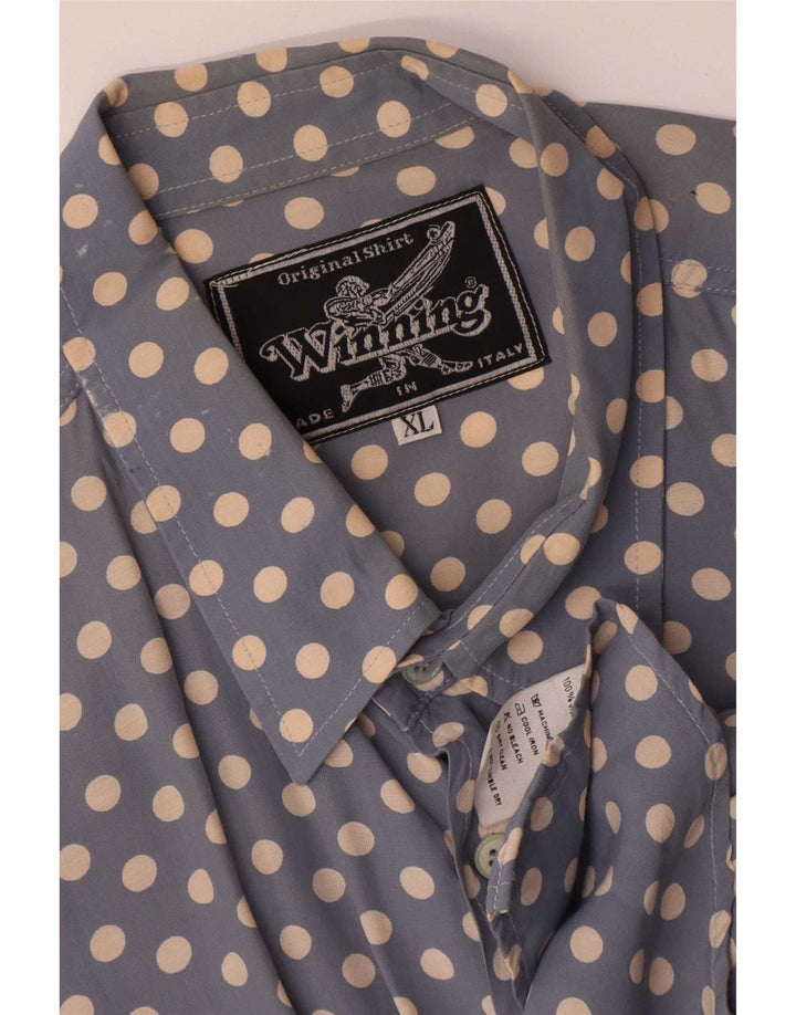 Chemise homme vintage XL Bleu à pois Viscose