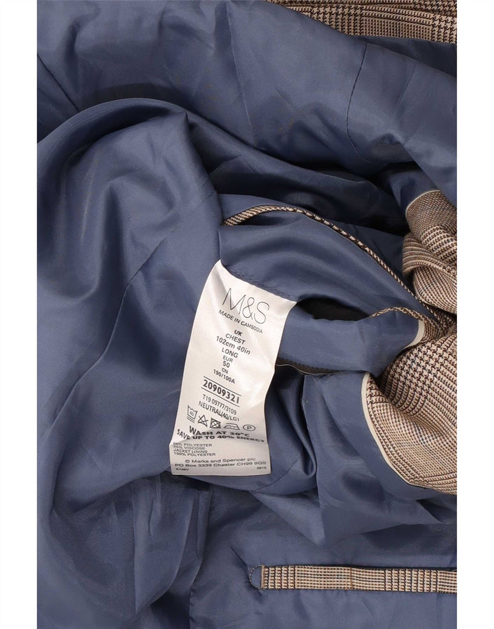 Marks & Spencer Veste blazer à 2 boutons pour homme UK 40 Beige moyen à carreaux