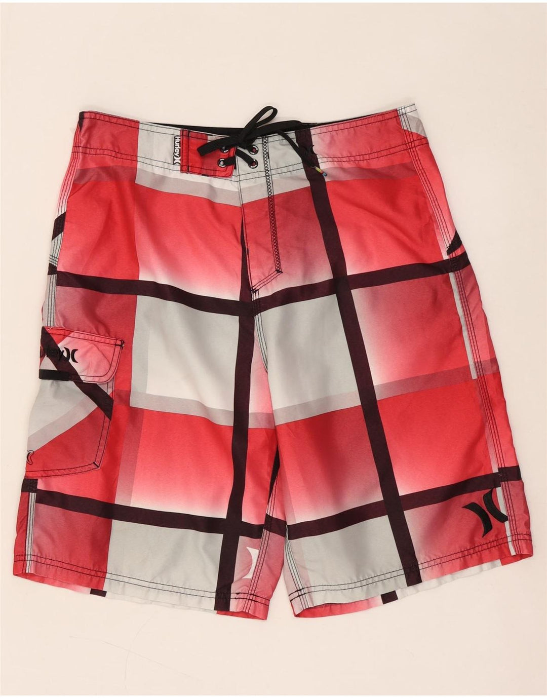 HURLEY Short de Bain Homme Polyester à Carreaux Rouge Moyen