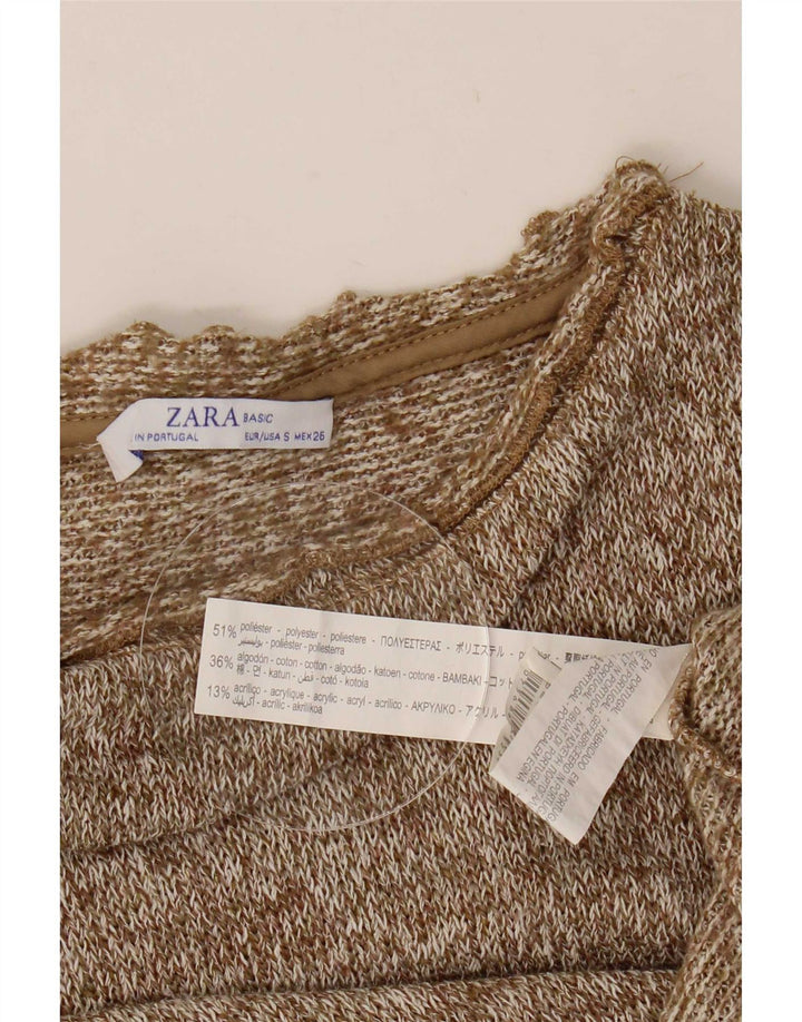 Zara Femme Crop Oversize Top Manches Longues UK 10 Petit Marron Polyester