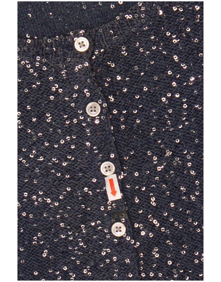 JIGSAW Cardigan court pour femme UK 12 Bleu marine moyen Polyester