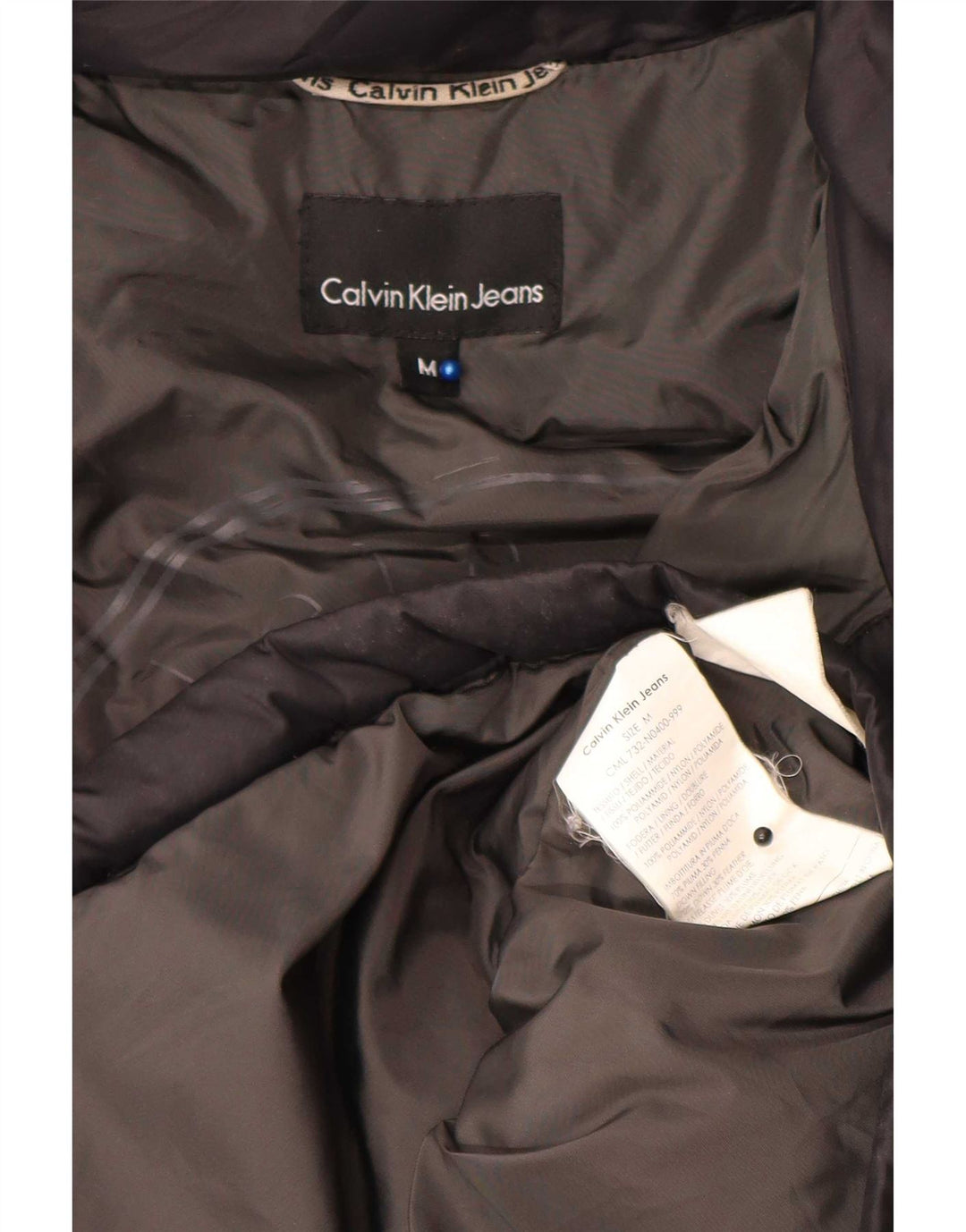Calvin Klein Jeans Veste rembourrée à capuche pour homme UK 38 Medium Noir Polyamide