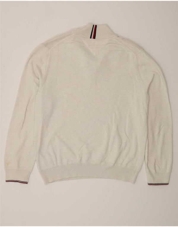 Tommy Hilfiger Pull à col zippé pour homme Large Gris Coton