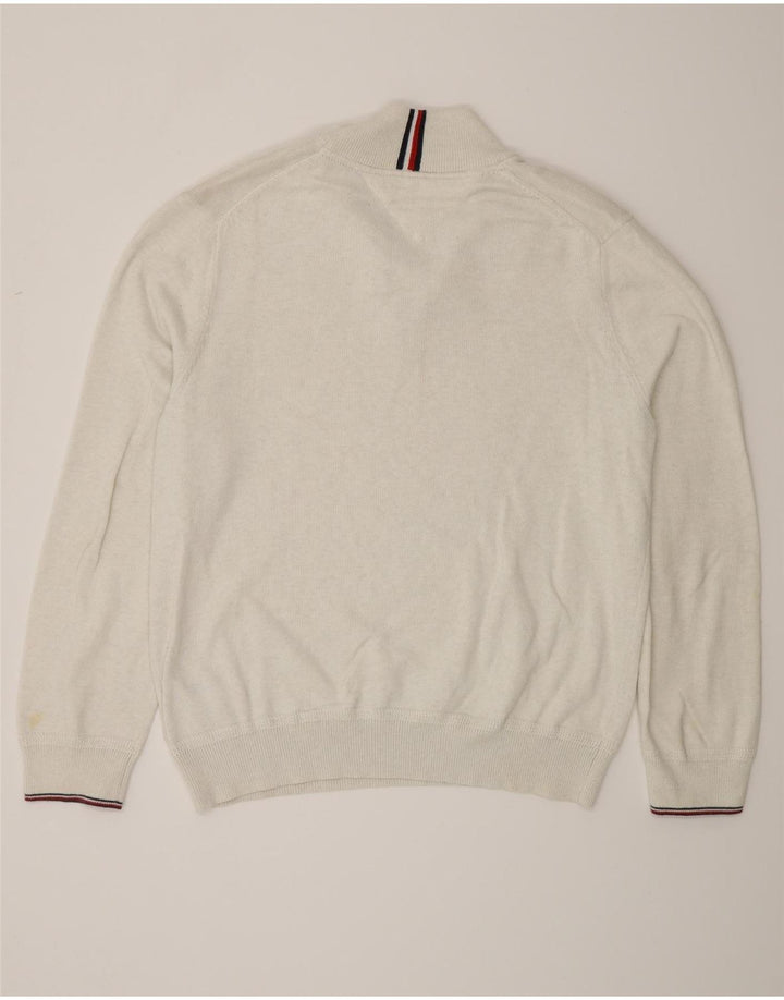 Tommy Hilfiger Pull à col zippé pour homme Large Gris Coton
