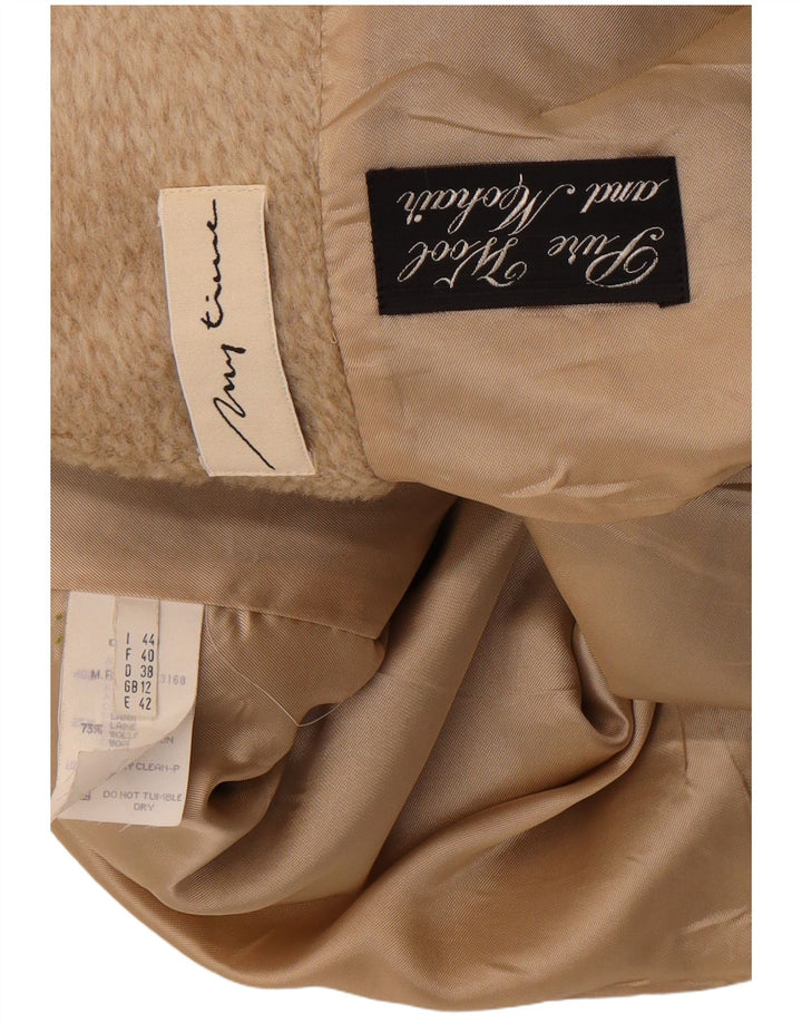 vintage Femme Manteau surdimensionné UK 12 Laine Beige Moyenne