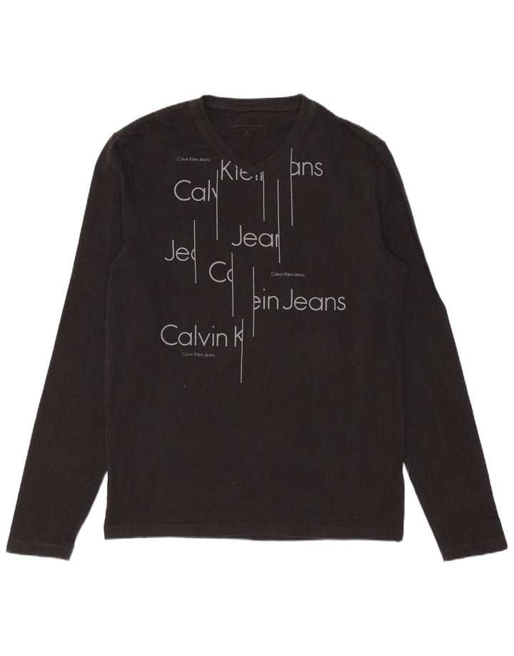 Calvin Klein Jeans Haut Graphique Femme Manches Longues UK 12 Moyen Noir