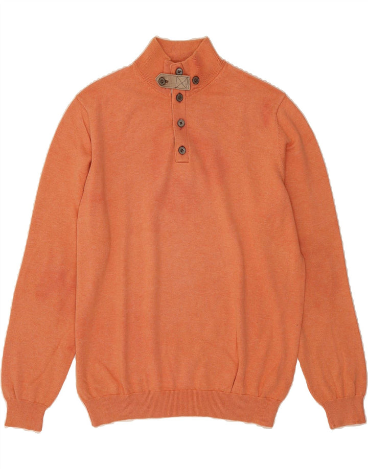 MASSIMO DUTTI Mens Button Neck Jumper Sweater Large Orange Cotton Vintage Massimo Dutti and Second-Hand Massimo Dutti from Messina Hembry 