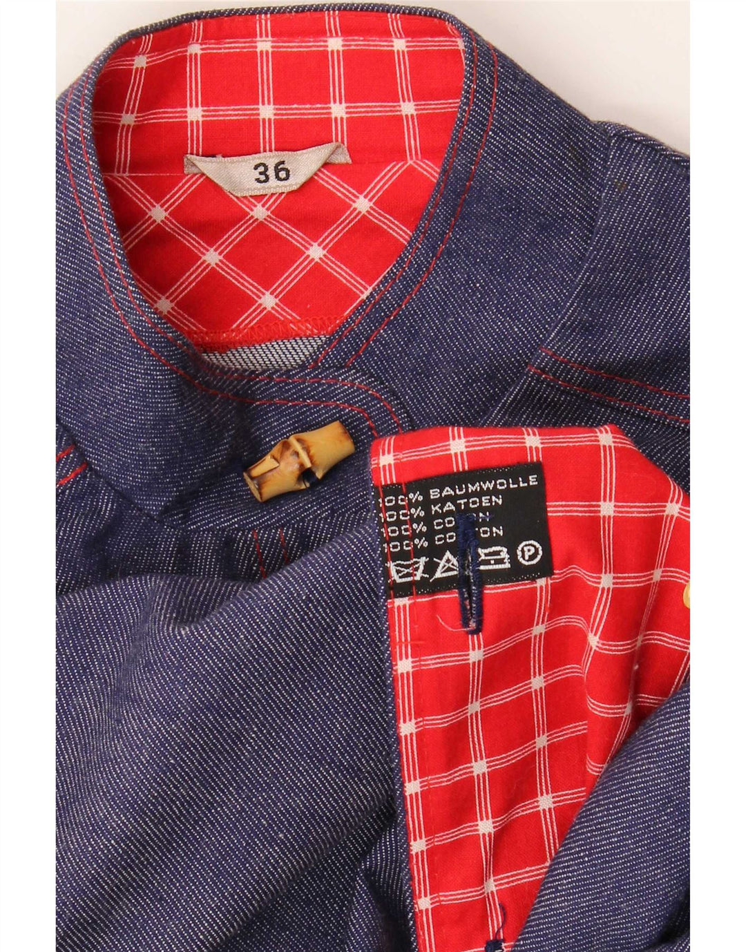 vintage Femme Pardessus EU 36 Petit Coton Bleu Marine