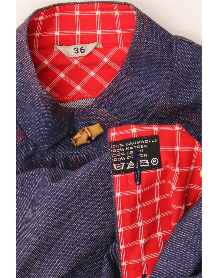 vintage Femme Pardessus EU 36 Petit Coton Bleu Marine