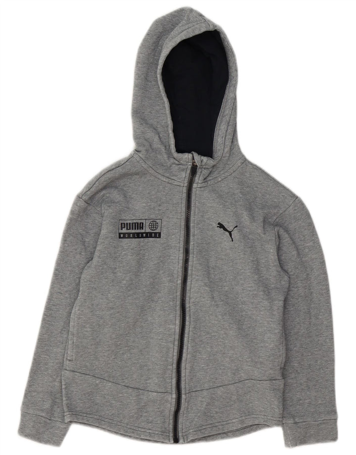 PUMA Sweat à capuche zippé graphique pour garçon 9-10 ans Gris Coton