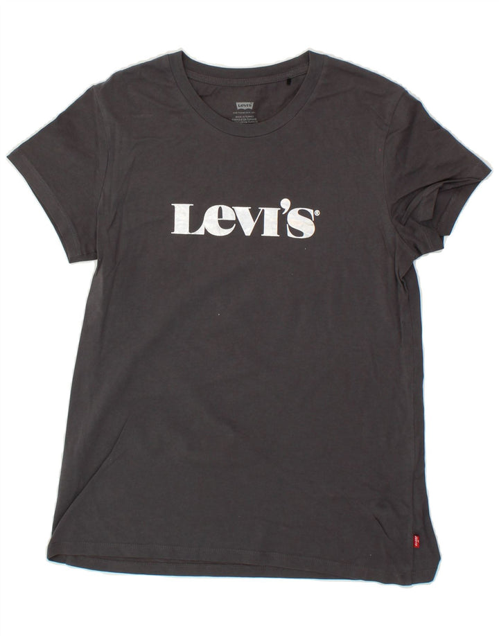LEVI'S Womens Graphic T-Shirt Top UK 10 Small Grey Vintage Levi's and Second-Hand Levi's from Messina Hembry 