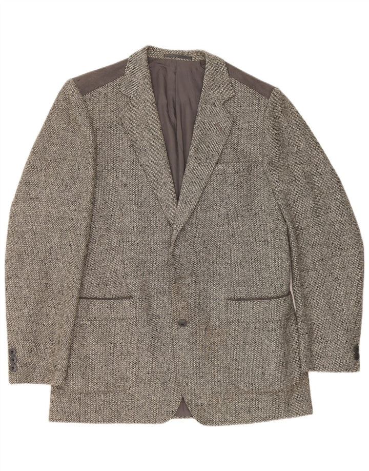 vintage Mens 1 Button Blazer Jacket UK 38 Laine mouchetée gris moyen