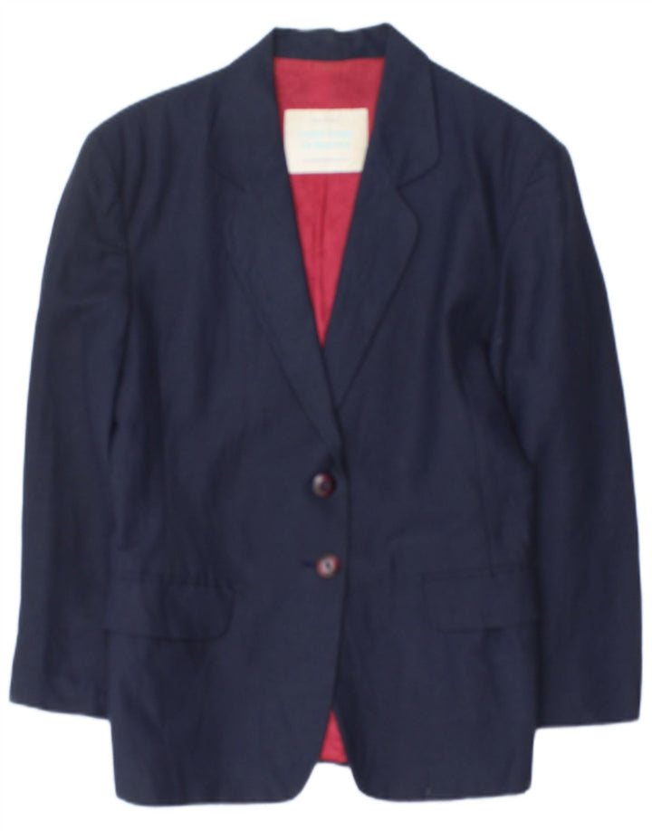 Benetton Veste Blazer 2 Boutons Femme IT 42 Lin Bleu Marine Moyen