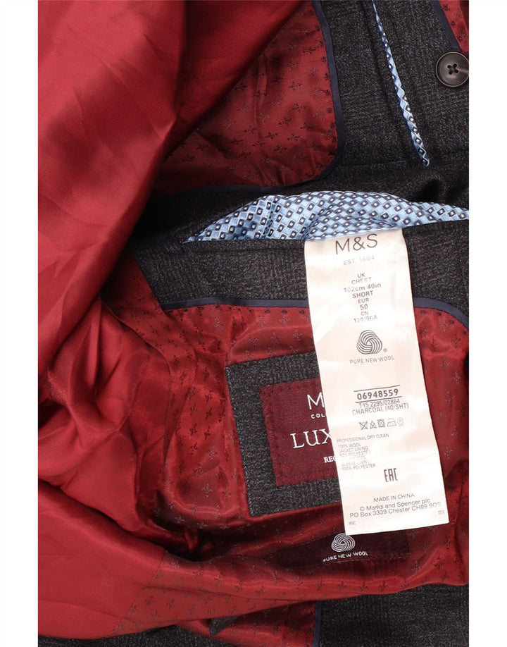 Marks & Spencer Veste blazer à 2 boutons pour homme UK 40 en laine à carreaux gris