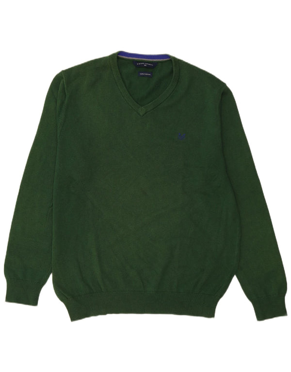 CREW CLOTHING Pull col V pour Homme 2XL Vert Coton