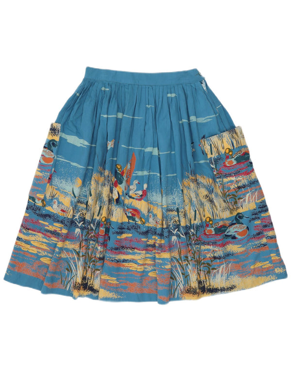 jupe évasée femme vintage IT 42 Medium W26 Blue Animal Print Nouveauté